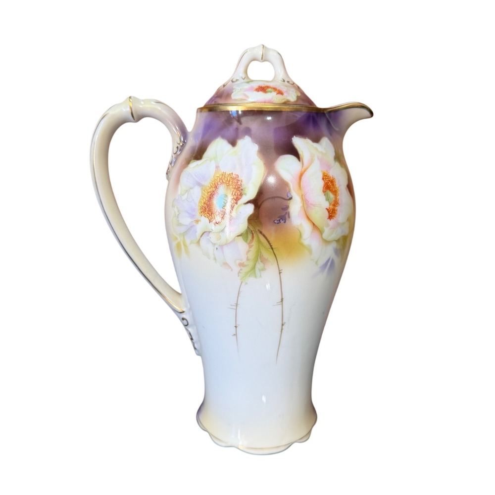 Antique Schwarzburg German Porcelain Chocolate Pot Hand Painted Floral Poppies